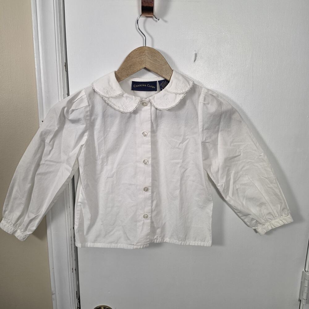 Charter Club Girls Cotton Embroidered Collared Shirt Size 6 Victorian Edwardian